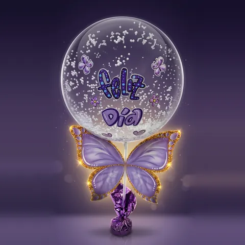 Arreglo burbuja Feliz Día con mariposa