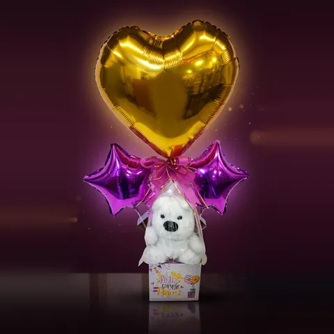 Arreglo corazón dorado con peluche