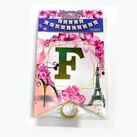 Banderín Feliz Cumpleaños París, en su empaque