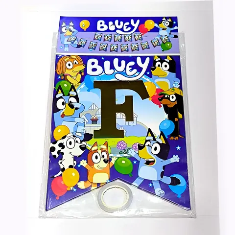Banderín Feliz Cumpleaños Bluey, en su empaque