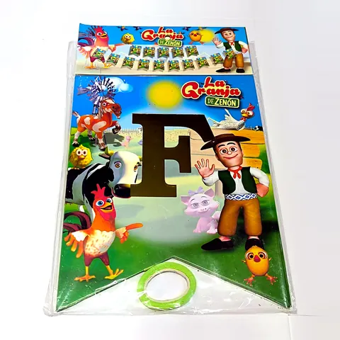 Banderín Feliz Cumpleaños La Granja de Zenón, en su empaque