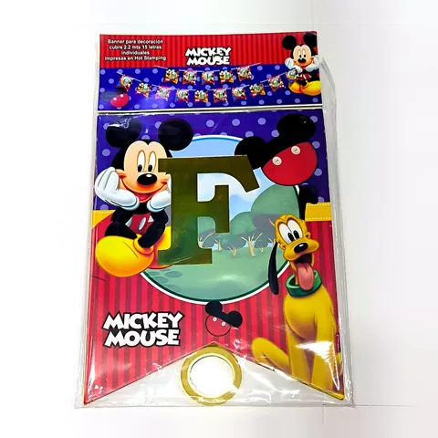 Banderín Feliz Cumpleaños Mickey Mouse, en su empaque