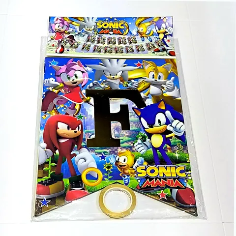 Banderín Feliz Cumpleaños Sonic, en su empaque