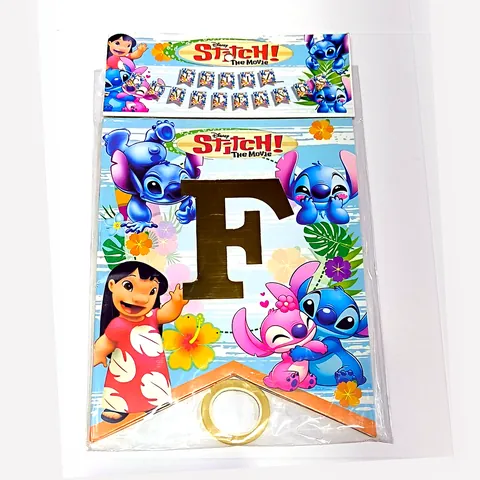 Banderín Feliz Cumpleaños Stitch, en su empaque