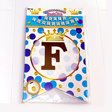 Banderín Feliz Cumpleaños corona, en su empaque