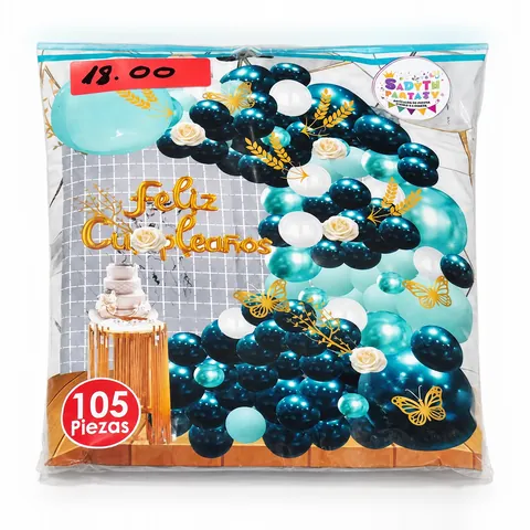 Kit arco de globos azul petróleo y turquesa, en su empaque
