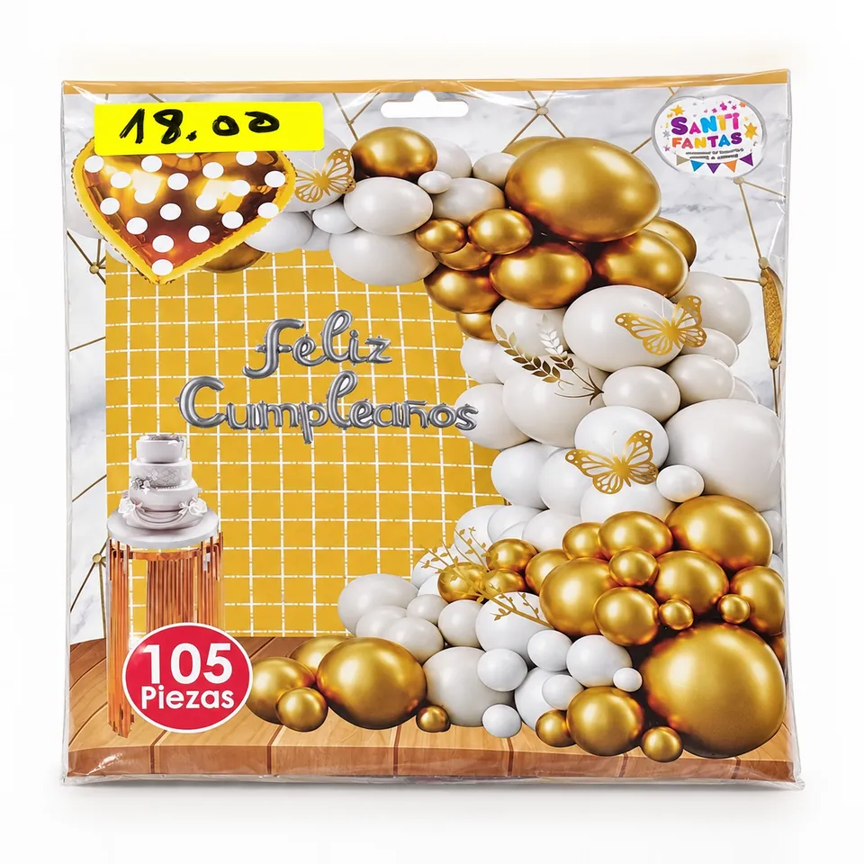 Kit de arco de globos dorados y blancos