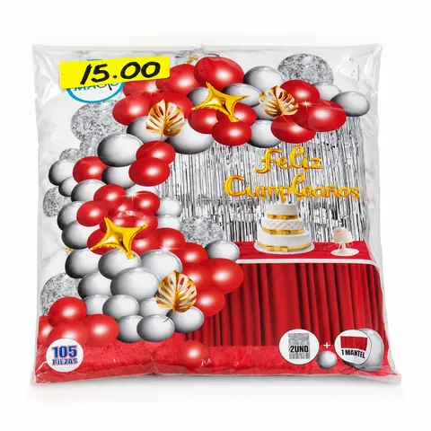 Kit arco de globos rojo y plata, en su empaque