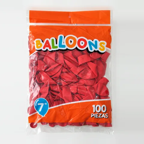 Globos N°7 Balloons x100 color rojo, en su empaque