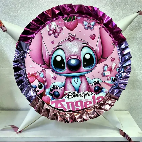 Piñata Angela (Stitch rosado) con bordes metálicos