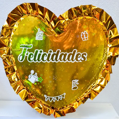 Piñata corazón Felicidades color dorado