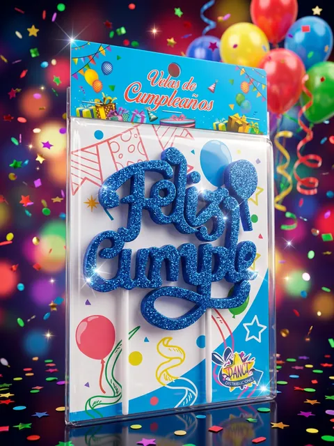 Vela Feliz Cumpleaños azul oscuro