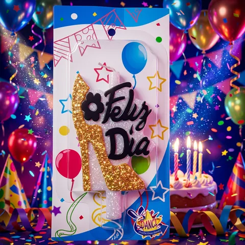Vela tacón Feliz Día dorado